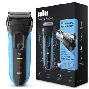 Braun Series 3 Proskin Shave &Style 3-in-1 Rasoir électrique, rasoir humide et sec pour hommes, rasoirs rechargeables et sans fil, noir/bleu