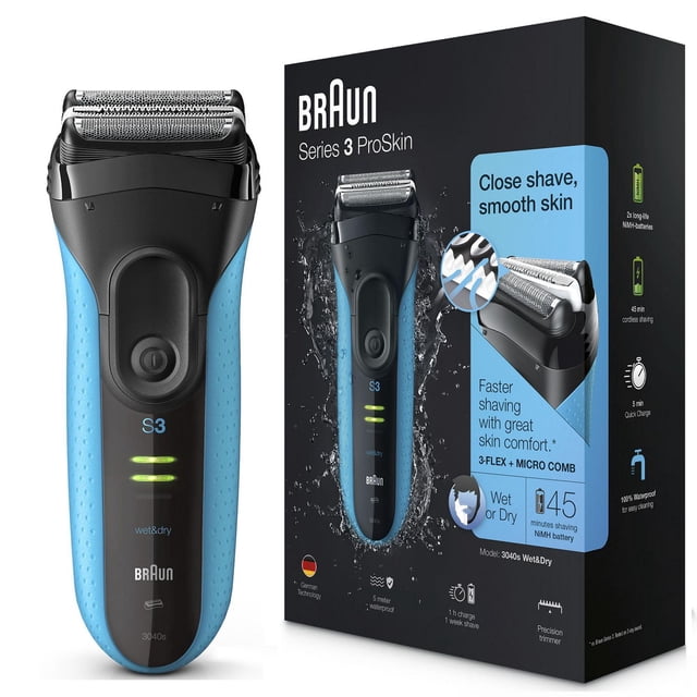 Braun Series 3 Proskin Shave&Style 3-in-1 Electric Shaver, Wet and Dry Razor for Men, Rechargeable and Cordless Shaver, Black/Blue