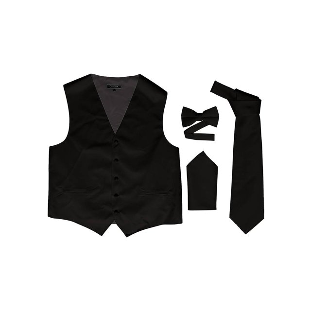 Omega Gilet à Boutons Formel Ensemble de Robe 4 Pcs - Noir - Grand