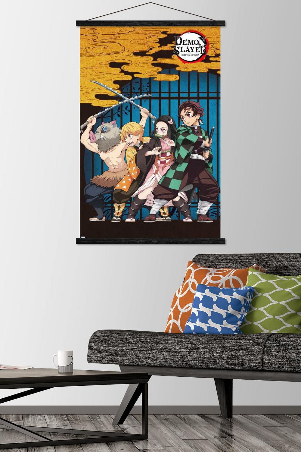 Demon Slayer – Group Art 22.375" x 34" Wall Poster with Beechwood Magnetic Frame, by Trends International