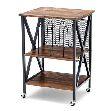 Costway 3-tier Rolling Turntable Stand Vinyl Record Storage Shelf with 3 Dividers & Wheels
