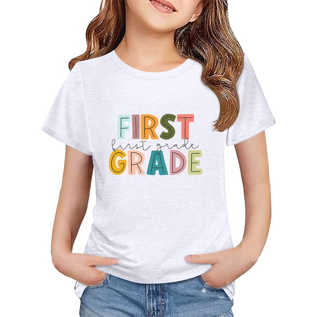LIJCC Garçons Filles Premier Jour de Première Année Rentrée des Classes T-Shirt en Coton T-Shirt à Manches Courtes Haut T-Shirt à Imprimé Lettres Haut de Rentrée