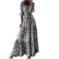 thumbnail image 1 of Robes d'Été Grande Taille pour Femmes 2024 à Col en V Imprimé Manches 3/4 Patchwork Robe Longue Décontractée Économisez jusqu'à 65 % de Rabais!, 1 of 5