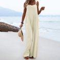 thumbnail image 4 of TrendOFT Womens Casual Summer Jumpsuit Loose Spaghetti Strap Solid Button Pocket Rompers For Women One Piece Overalls Beige M, 4 of 8