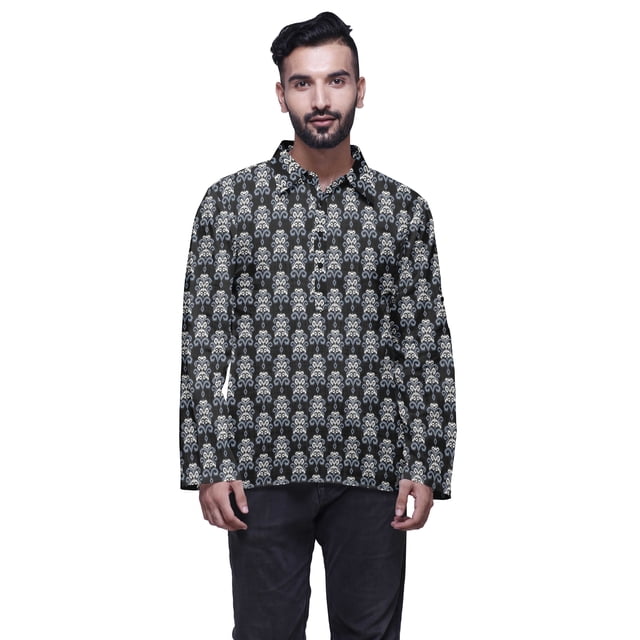 Atasi Chemise Indienne pour Hommes en Coton Flex Imprimée à Col Évasé Kurta Courte pour Garçons