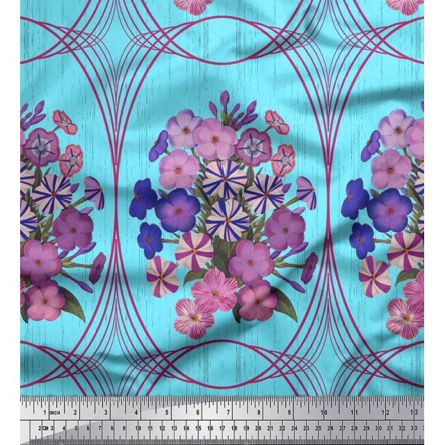 Soimoi Polyester Crepe Fabric Geometric & Flower Artistic Decor Fabric Printed Yard 52 Inch Wide