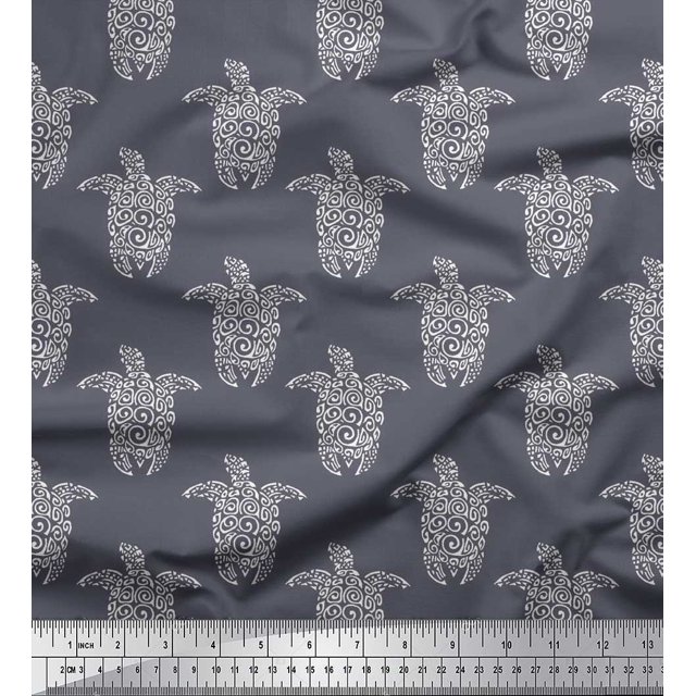 Soimoi Poly Georgette Fabric Turtle Block Printed Fabric 1 Yard 42 Inch Wide