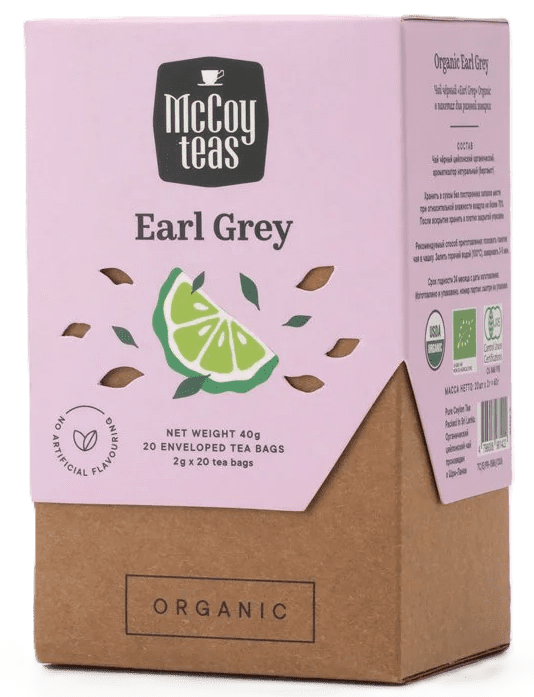 McCoy teas Organic Earl Grey Black Tea Bags with Bergamot, Classic Ceylon Blend from Sri Lanka, 20 Tea Bags