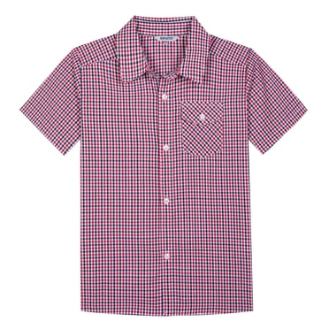 Bienzoe Boy's Cotton Plaid Button Down Short Sleeve Shirt Red 7/8