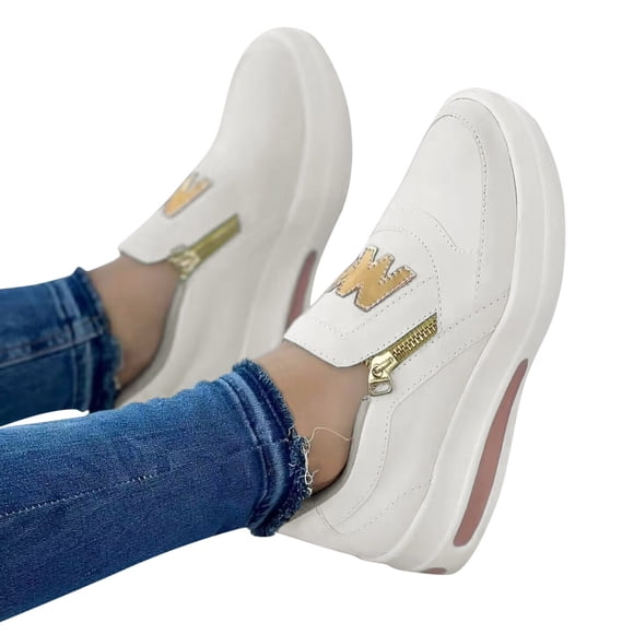 Dakaela Women's Casual Walking Shoes Leather Slip on Sneakers Platform Tennis Work Loafers White 8.5