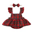thumbnail image 1 of Ensemble Bébé Fille Noël Robe à Carreaux avec Bandeau + Bandeau, 1 of 9