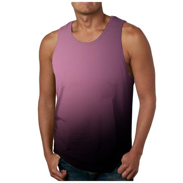 zfhfof Débardeurs Sans Manches pour Hommes Entraînement Musculaire Gym T-Shirts Col Rond Dégradé T-Shirt d'Été de Plage Hauts