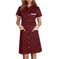 thumbnail image 1 of Bocqde Robe de Sarrau Femmes Infirmières Tenue de Travail Robes Manches Courtes Boutonnée Robe de Sarrau avec Poches, 1 of 5