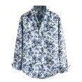 thumbnail image 3 of Innerwin Blouse Col à Revers Hauts pour Hommes Chemises à Manches Longues à Simple Boutonnage Bleu Floral TG, 3 of 4