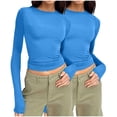 thumbnail image 2 of Birdeem T-Shirts à Manches Longues pour Femmes Mode Décontractée Col Rond Couleur Unie T-Shirt à Manches Longues Chandail Tops Manches 3/4 T-Shirts pour Femmes, 2 of 4