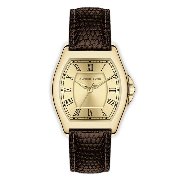 Alfred Sung Heritage Gold dial Brown strap Men's watch