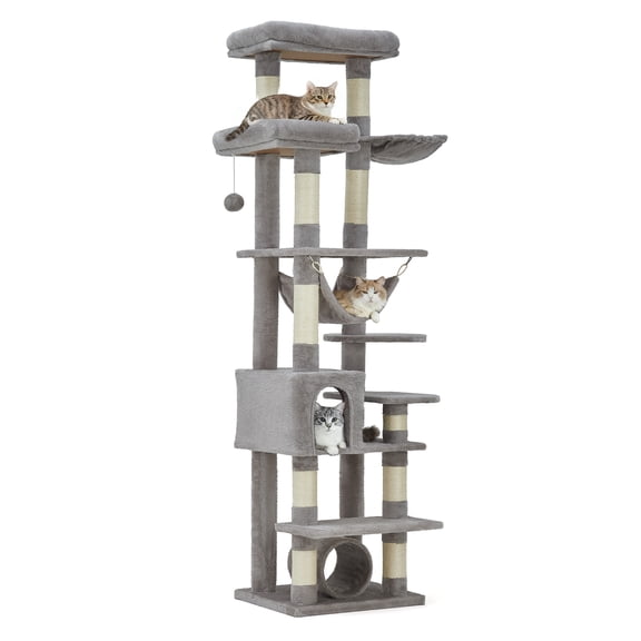 Yiwa Arbre à Chat Robuste de 74 Pouces pour Grands Chats, avec 6 Poteaux à Griffer en Sisal, Perchoir Supérieur Spacieux, Jouets et une Maison pour Grands Chats Adultes d'Intérieur
