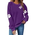 thumbnail image 1 of NMMUED Chandails d'Halloween pour Femmes, Vêtements d'Automne, Chandail d'Halloween avec Fantôme, Chandails à Col Rond pour Femmes, Hauts d'Halloween pour Femmes, Hauts d'Automne pour Femmes, Violet 3TG, 1 of 4