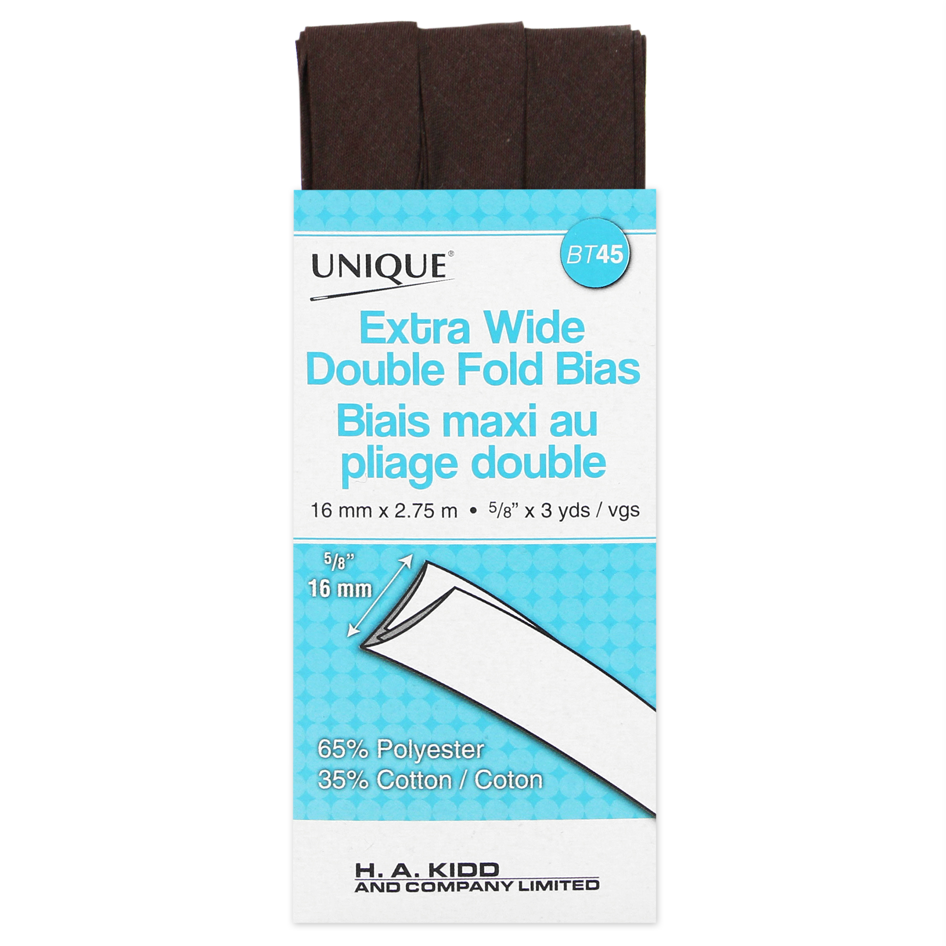 UNIQUE Extra-Wide Double-Fold Bias Tape - ~16 mm (0.63 in) × 2.75 m (5/8 in × 3 yd), polycoton