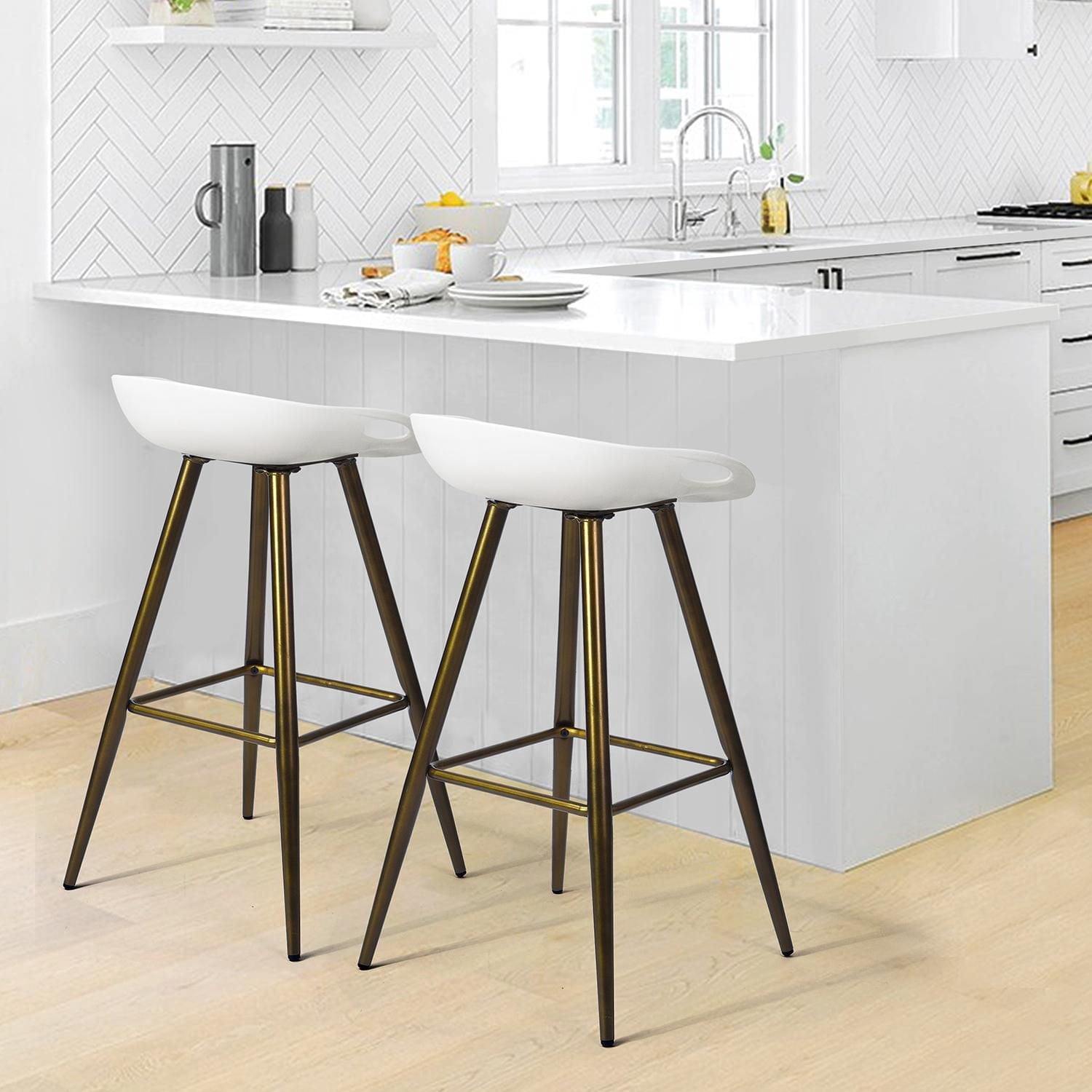 Homylin Ensemble de deux tabourets de bar modernes, hauteur de comptoir de 28 pouces, avec pieds en métal doré et repose-pieds, chaises de bar sans accoudoirs pour la maison, le bureau ou l'îlot de cu