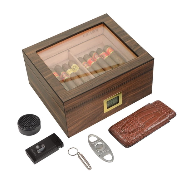 Cave à Cigares de Luxe, Ensembles de Caves à Cigares Artisanaux avec Coupeur, Boîte à Cigares Pouvant Contenir 30-50 Cigares Étui en Bois de Cèdre 100 %Ï1⁄4±sauf les Piles, le Gaz et les Cigaresï1⁄4