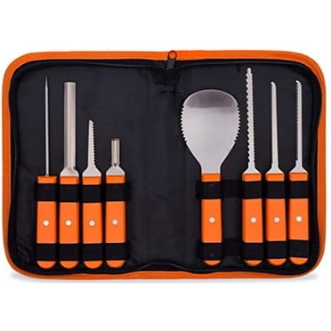 Professional Pumpkin Carving Kit - Heavy Duty Stainless Steel Tools and Knives with Carrying Case (8 Pieces) - Power Pumpkin Carver for Adults & Kids, Pumpkin Sculpting Set, Halloween Party Decorating