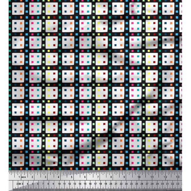 Soimoi Cotton Voile Fabric Geometric Check Print Fabric by Yard 42 Inch Wide