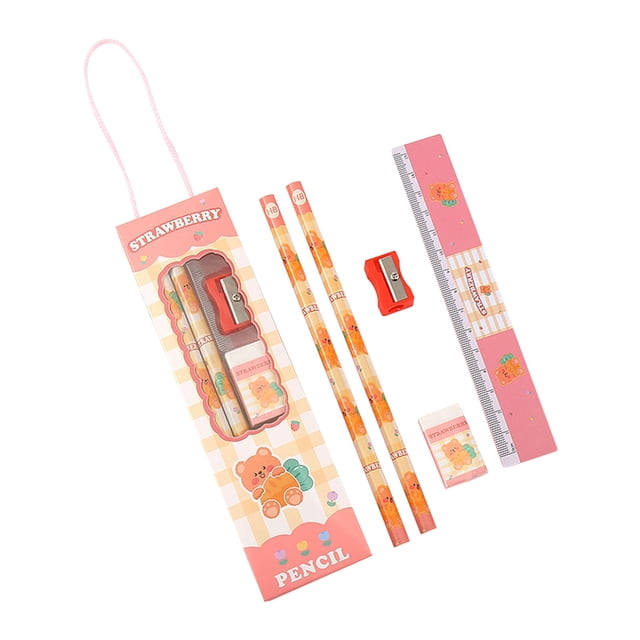 5-Piece Back-to-School Pencil Set Includes Sharpener, Ruler & Eraser for Kindergarten, Art & Homework
