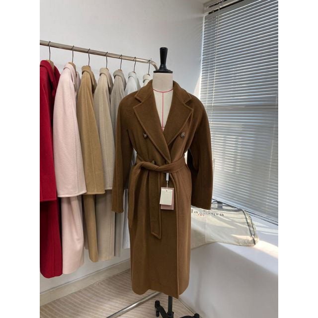 QueenLine High-end Winter Cashmere Camel Color Long Wool Classic Double-breasted Lace-up Gray Red Coat