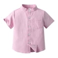 thumbnail image 1 of LUOGENLI Shirts for Boys Spring Summer Boys Short Sleeved Shirt Solid Color Single Cotton Cardigan Children's Shirt Maxi Tops with Slit Size 4-5 Years, 1 of 3
