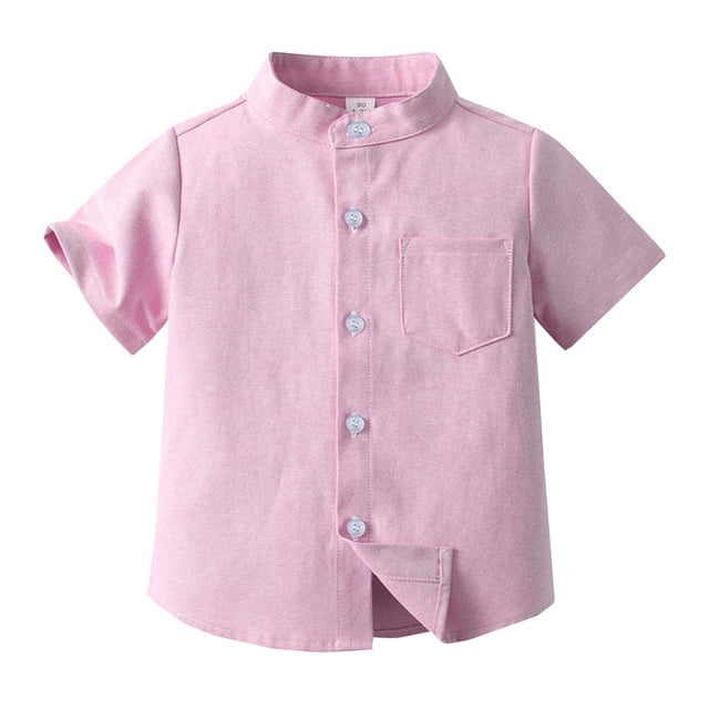 LUOGENLI Shirts for Boys Spring Summer Boys Short Sleeved Shirt Solid Color Single Cotton Cardigan Children's Shirt Maxi Tops with Slit Size 4-5 Years