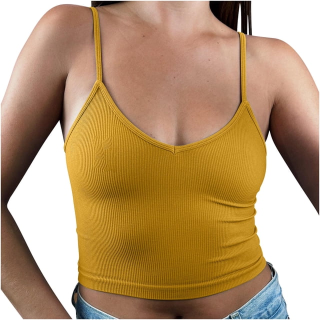 Timegard Ribbed Tank Tops for Women Scoop Neck Spaghetti Strap Comfy Cropped Sleeveless Tops Camis