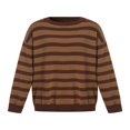 thumbnail image 4 of Women Y2K Vintage Brown Striped Patchwork Knitted Sweater Pullover, 4 of 6