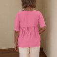 thumbnail image 4 of Savings Clearance! Womens Plus Size Tops,Summer Short Sleeve Blouse Tops for Womens,Women's Solid Color Blouses Raglan Mid Sleeve V-Neck Patchwork Pleated Top, 4 of 5