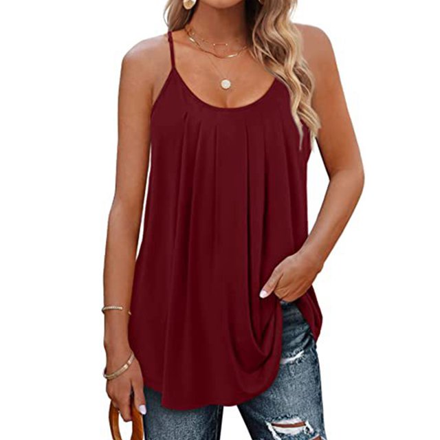 Innerwin Camisole Unie pour Femmes, Débardeur de Fête Sans Manches Ample en Rouge Vin, Taille G. Présente un design Fluide Longueur Hanche avec Encolure Ras du Cou et Fines Bretelles. Faite d'Un Mélange Respirant Coton-Polyester, Idéale pour les occasions Décontractées, de Fête Ou d'Été. Parfaite comme Chemisier pour Femme Ou Haut d'Été.
