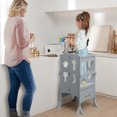 thumbnail image 2 of Costway Folding Kitchen Kids Step Ladder Stool Wooden Toddler Safety Tower Helper Gray, 2 of 10