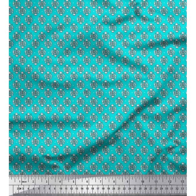 Soimoi Moss Georgette Fabric Damask & Floral Block Print Sewing Fabric Yard 42 Inch Wide