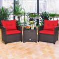 thumbnail image 2 of Gymax 3PCS Outdoor Patio Rattan Conversation Set w/ Coffee Table Red Cushion, 2 of 10