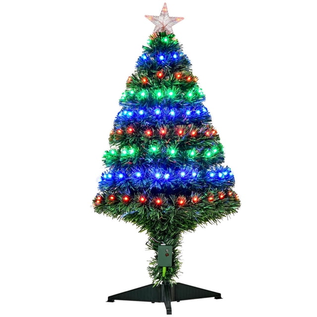 Arbre de Noël en fibre optique LED HOMCOM 3FT pré-éclairé avec support - vert