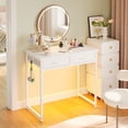 thumbnail image 2 of Pinmoco Writing Desk with 2 Fabric Drawers& Hanging Hook, 32 Inch Computer Desk Study Table Vanity Desk for Small Spaces, Home Office, White, 2 of 9