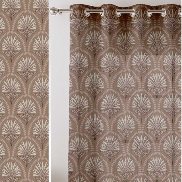 Vargottam Brown Geometric Design Extra Long Sheer Curtains for Double Height Windows & Doors - Set of 2 Panels, 108", Grommet Top, Light Filtering Printed Georgette Drapes