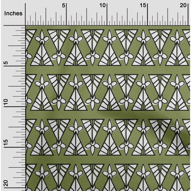 oneOone Cotton Flex Fabric Floral & Triangle Block Printed Fabric 1 Yard 40 Inch Wide
