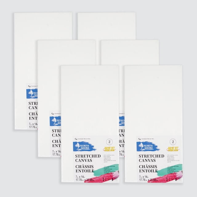 North Shore Ensemble de 6 Toiles 7x14 Pouces avec six Toiles Tendues Blanches en Coton 100 %, Triplement Enduites de gesso Blanc, Agrafées sur des Barres d'Étirement en Bois, Idéal pour la Peinture sur Divers Médias et Adapté aux Fournitures d'Art.