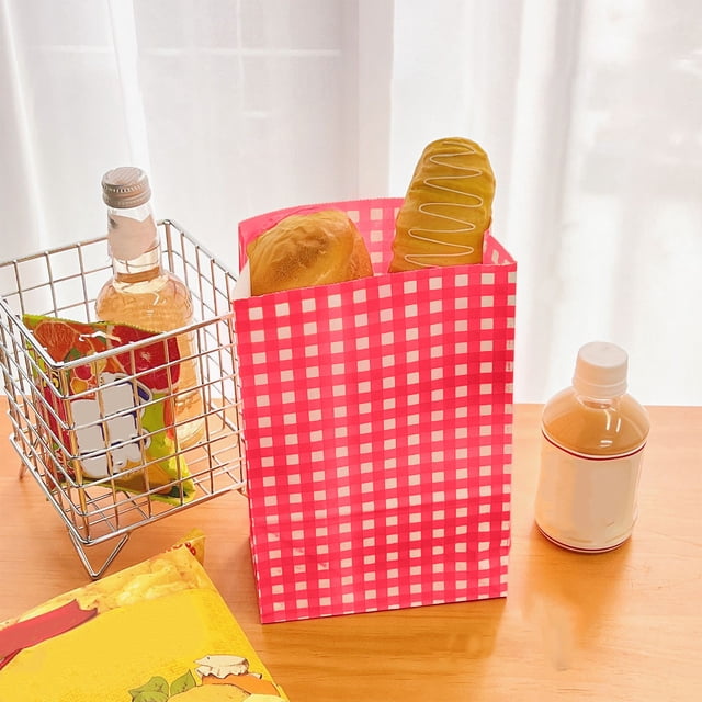 QTOCIO Colorful Plaid Kraft Paper Bag Gift Wrap Small Gift Paper Bag Cute Storage Organizer Bag