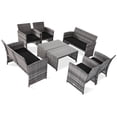 thumbnail image 2 of Costway 8PCS Patio Rattan Furniture Set Conversation Glass Table Top Sofa Cushioned, 2 of 6