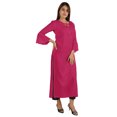 thumbnail image 2 of Moomaya Solid Rayon Kurta For Women bell Sleeve Drawstring Neck Long Ethnic Kurti, 2 of 7