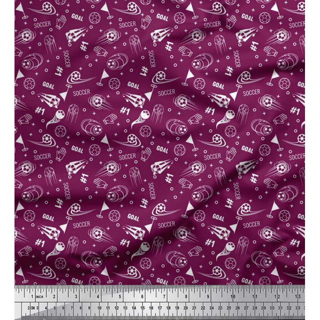 Soimoi Polyester Crepe Fabric Geometric Sign,Flag & Football Sports Print Fabric by Yard 42 Inch Wide