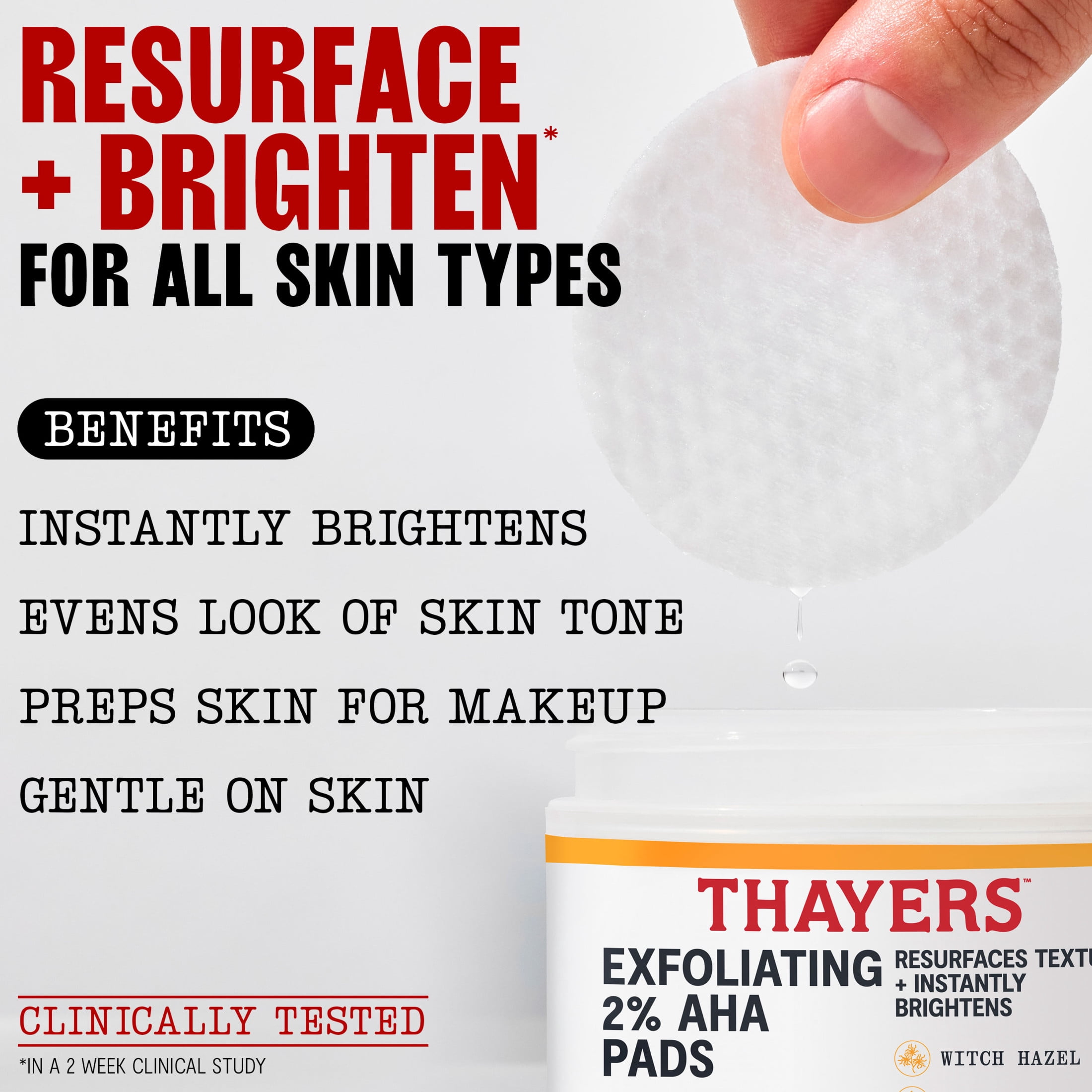 Thayers 2% AHA Exfoliating Toner Pads with Glycolic and Lactic Acid, 60 Face Cleansing Pads