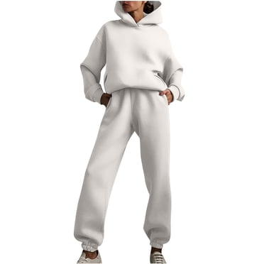 MeetoTime Womens 2 Piece Outfits Lounge Hoodie Sweatsuit Sets Baggy Fall Sweatshirts and Sweatpants with Pockets