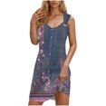 thumbnail image 2 of Ovzne Robes pour Femmes Robe Femme Printemps et Été Vacances Bouton Col en V à Bretelles Robe Haut Robe d'Été Imprimée Liquidation, 2 of 7